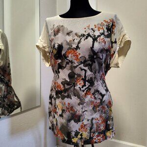 Silk Maeve blouse with waist tie in Japanese Water Color print